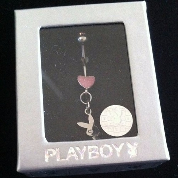 Playboy Belly Ring Pink Heart Bunny Dangle Body Jewelry Swarovski Crystal NWT xo - Picture 6 of 6